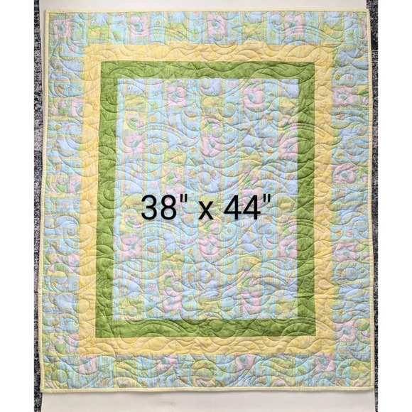 Animal Baby Quilt Handmade Gender Neutral 38" X 44" Blue Pink Yellow Green - Picture 1 of 8